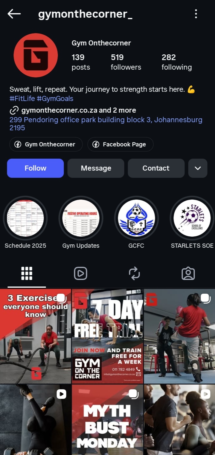 Gym On The Corner social media profile and content